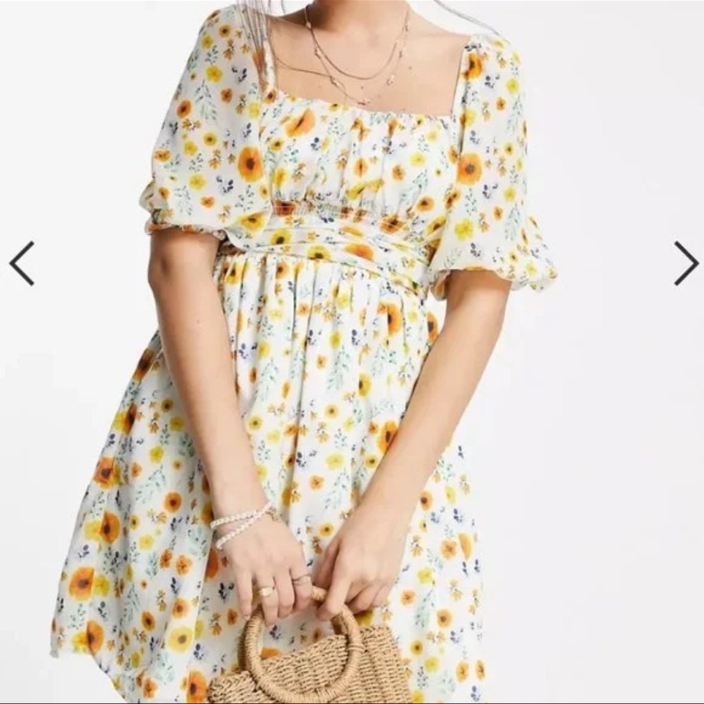 ASOS Floral Mini Dress - Yellow and White